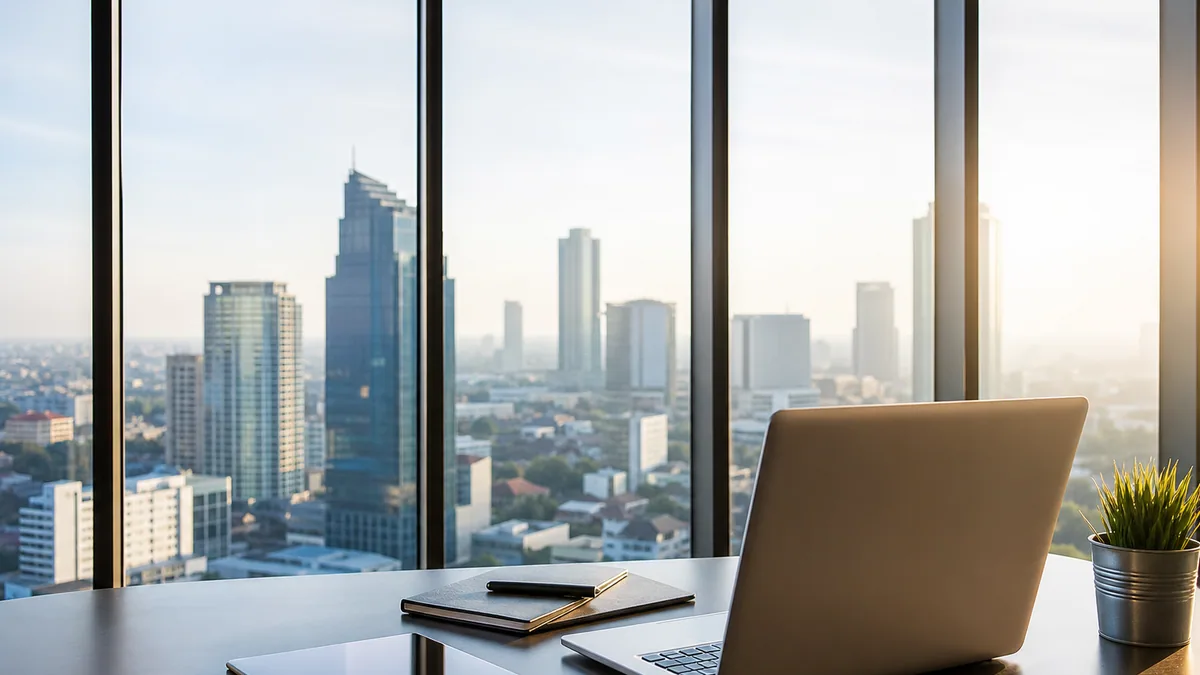 Tim analis memantau dashboard data web real-time pada layar di kantor Jakarta