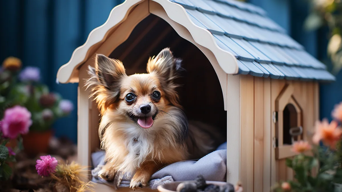 Chihuahua assis sur un plaid, accompagné de ses documents de santé et d’une petite trousse vétérinaire