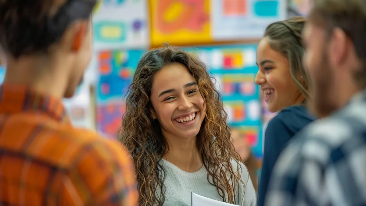 Élève souriant recevant des encouragements de son tuteur pendant une séance de soutien scolaire