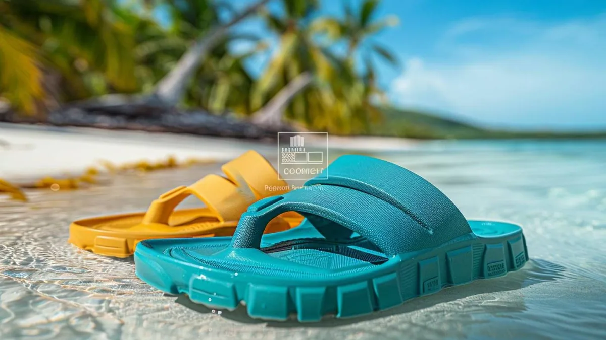 Paire de sandales féminines à brides réglables posée sur un sol clair ensoleillé