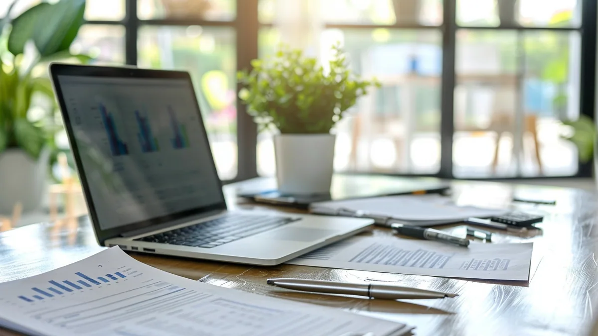 Professionnelle comparant des contrats d’assurance responsabilité civile sur un ordinateur portable
