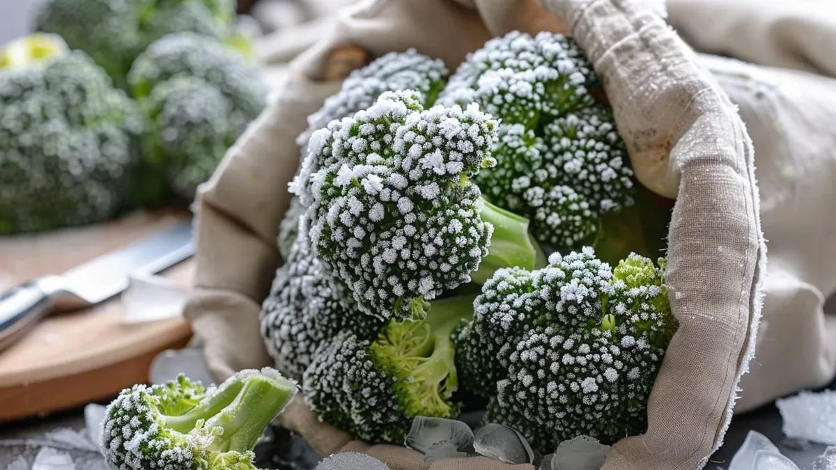 Fleurettes de brocoli fraîches étalées sur une plaque avant congélation