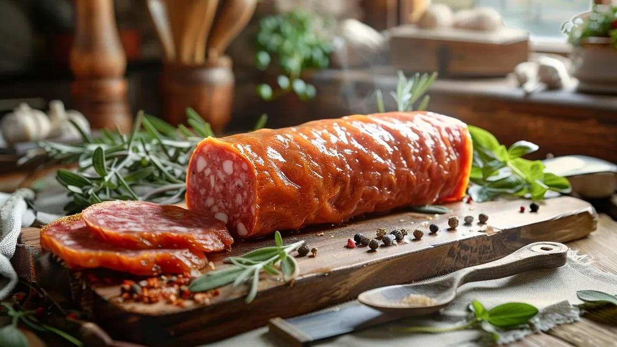 Saucisson sec emballé dans un sac hermétique prêt à être placé au congélateur