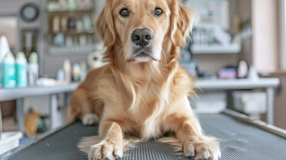 Main tenant une patte de chien pendant la coupe prudente d’un ongle avec une pince adaptée