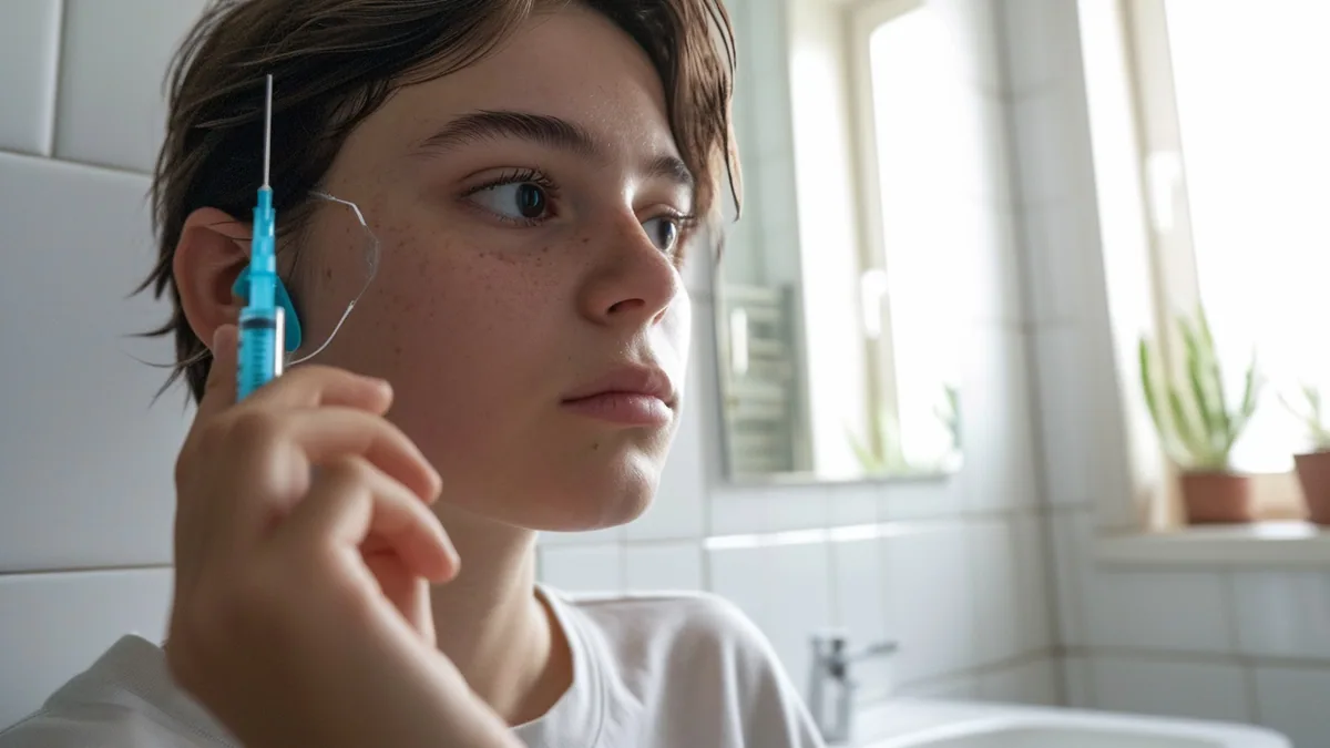 Personne tenant délicatement son oreille avec une sensation d’oreille bouchée