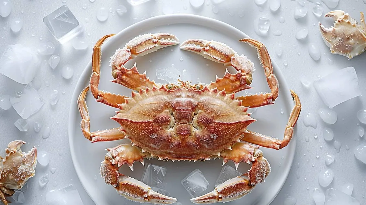 Tourteau cuit dans un sachet étanche, placé dans un saladier d’eau froide