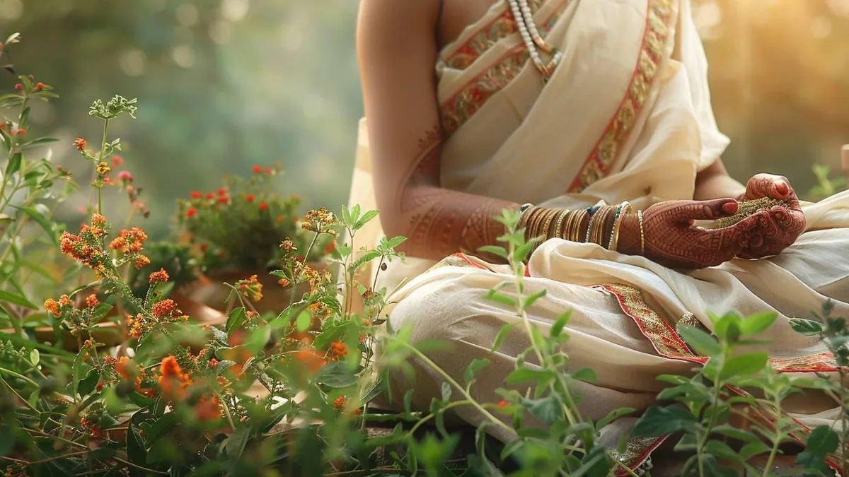 Carnet d’étude, épices, plantes sèches et tasse posés sur une table pour apprendre l’Ayurveda