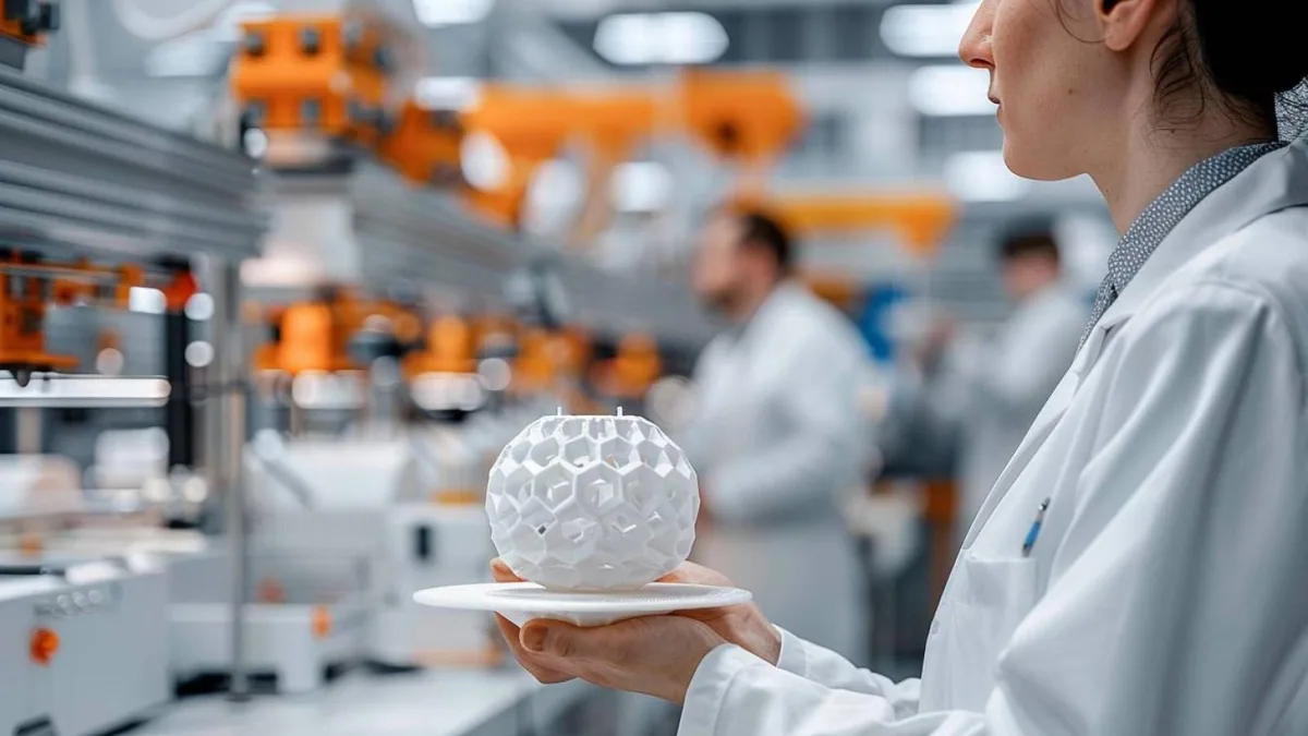 Opérateur consultant un modèle CAO et une pièce imprimée en 3D dans un atelier de fabrication
