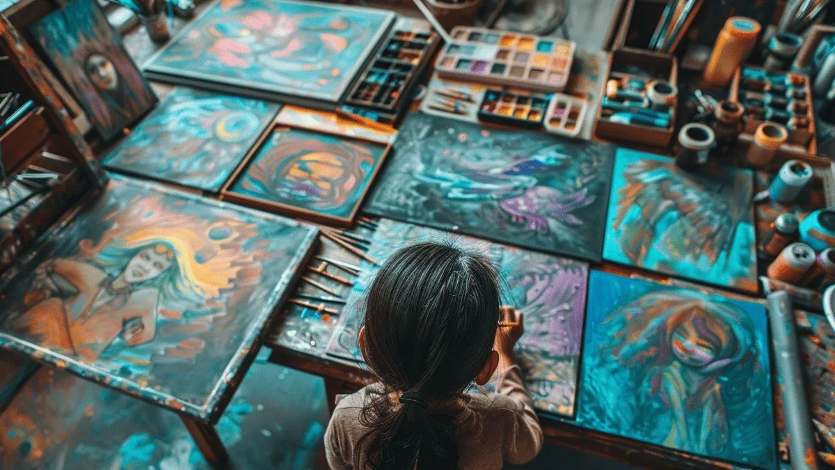 Enfant, adolescent, adulte et personne âgée dessinant dans des carnets autour d’une table