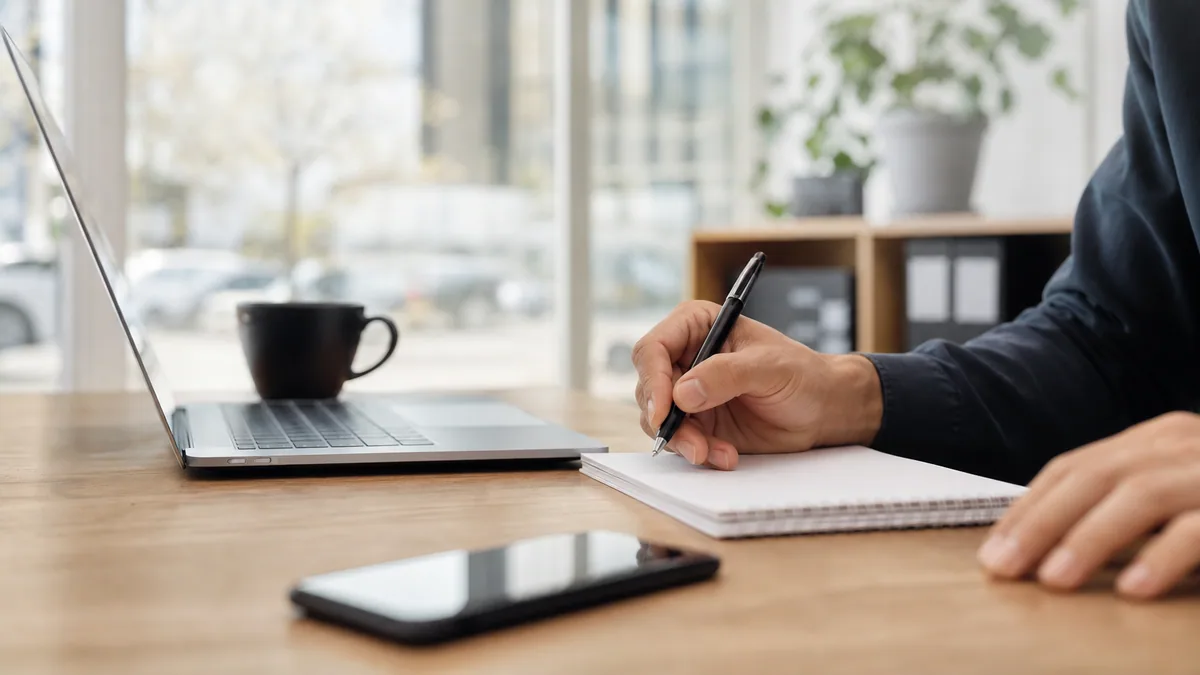 Professionnelle consultant une fiche Google Business Profile sur ordinateur avec carte locale