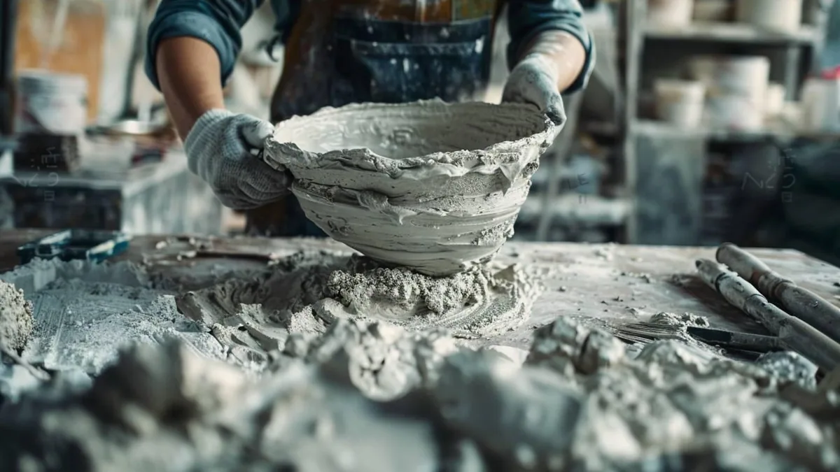Main appliquant du plâtre de lissage sur un mur intérieur avec un couteau à enduire