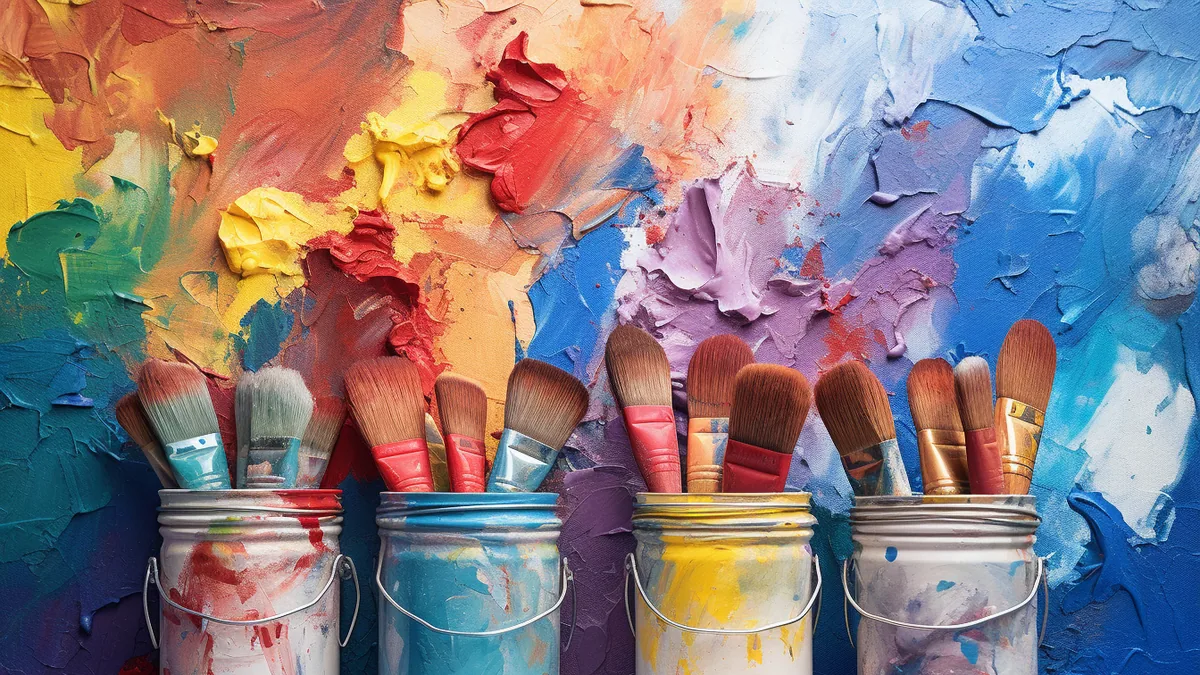 Mur de salon décoré d’un mural abstrait aux formes organiques peintes en couleurs douces