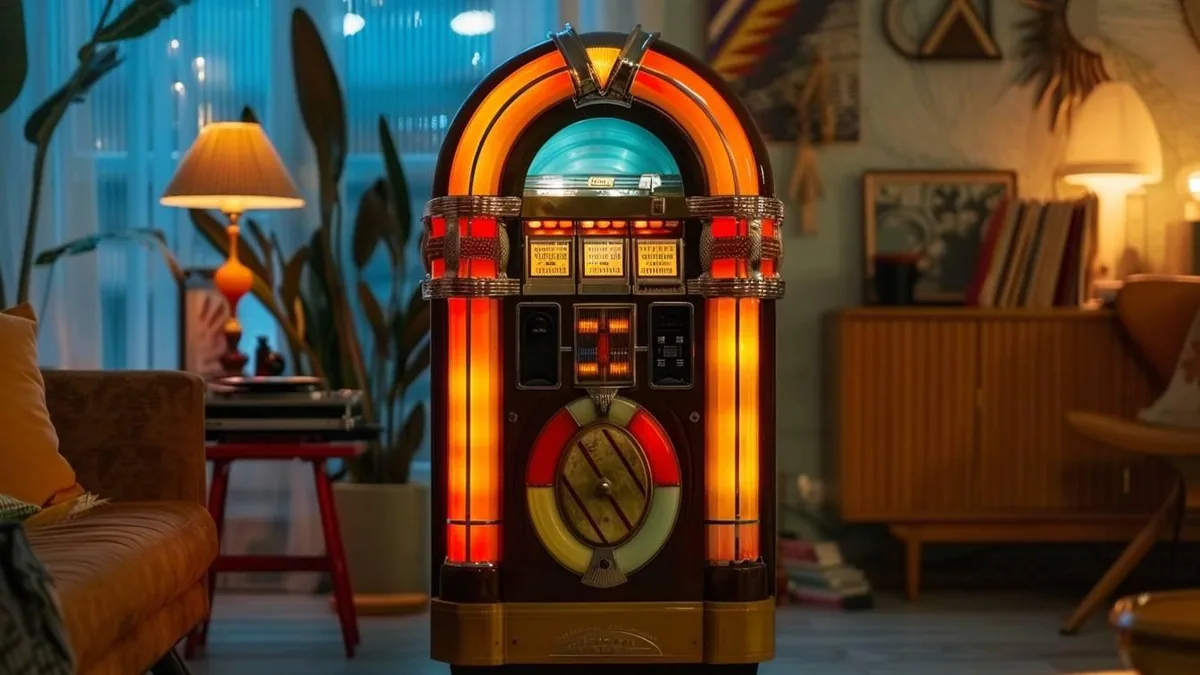 Juke-box Wurlitzer des années 1950 ouvert pendant la restauration de son mécanisme et de ses vinyles