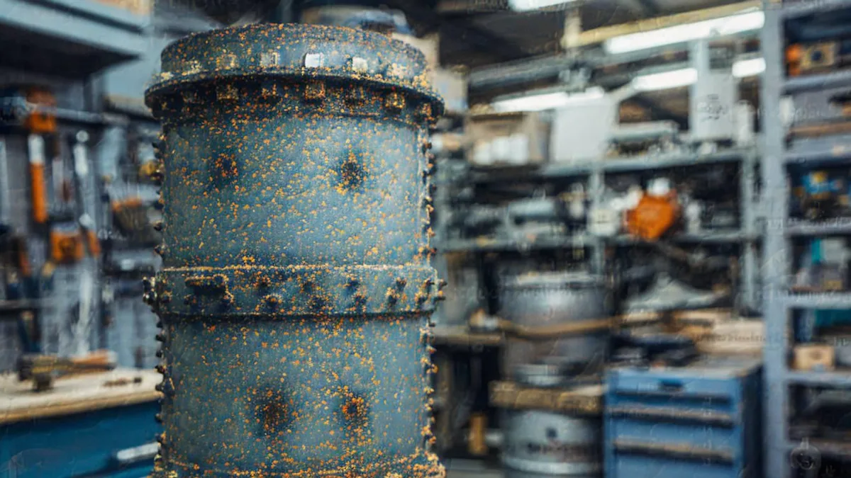 Lampe d’atelier industrielle en métal démontée avec outils de restauration sur un établi