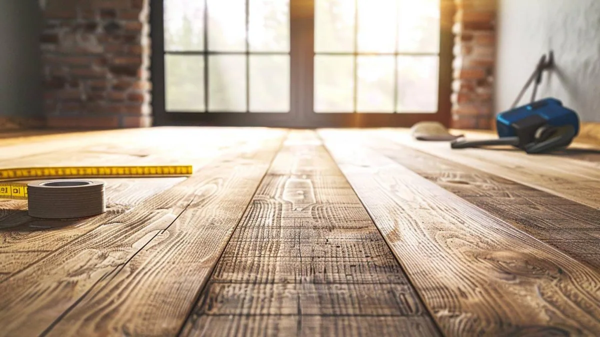 Contrôle d'un plancher en bois avec une règle et une lampe pour repérer les défauts de pose