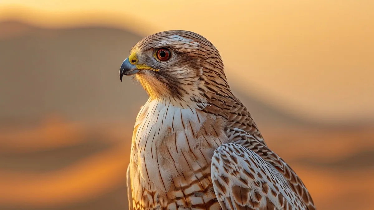 Faucon shaheen posé sur un rocher, plumage sombre et regard tourné vers l’horizon