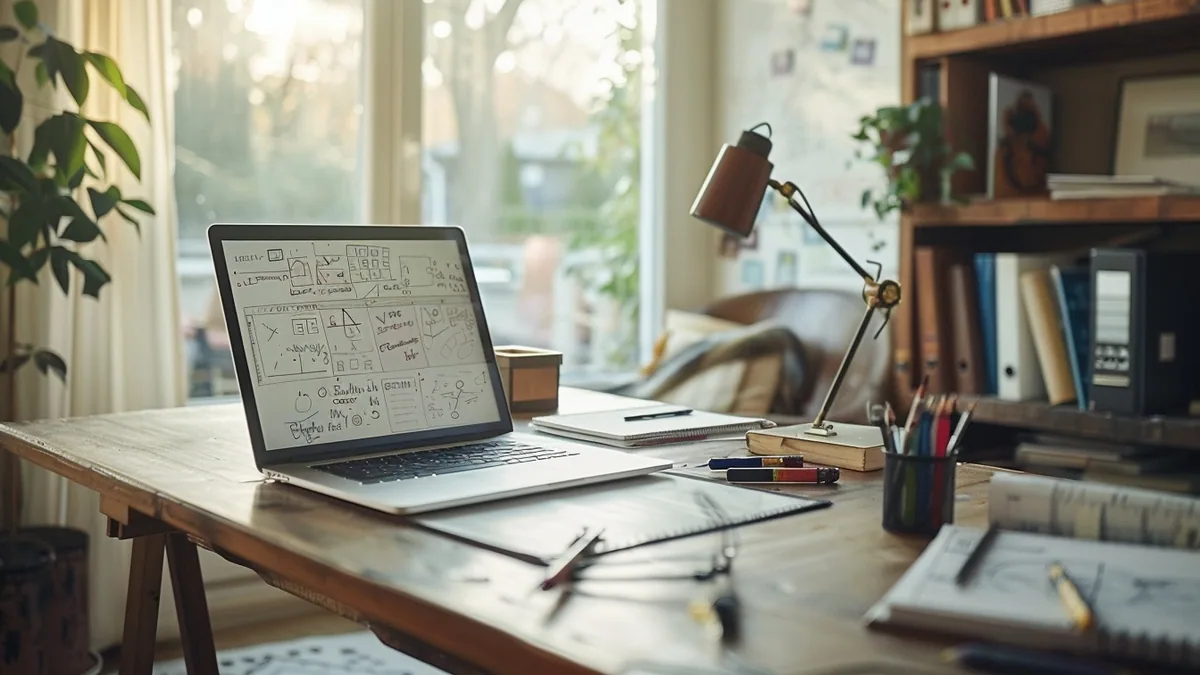 Professeur écrivant des équations sur tablette pendant un cours de mathématiques en visioconférence