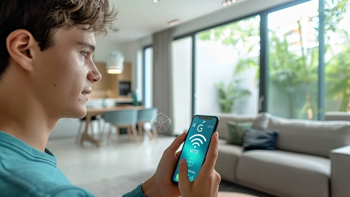 Smartphone affichant un appel en cours et une connexion 4G active sur écran