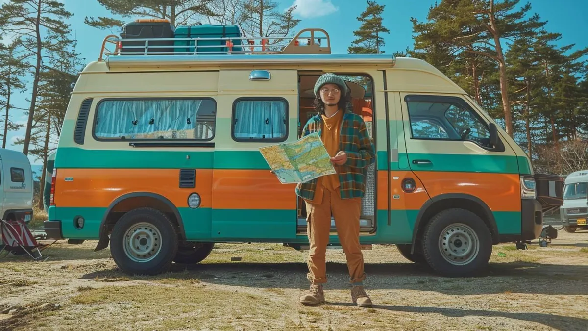 Camping-car blanc stationné près d’un paysage naturel, prêt pour un voyage itinérant