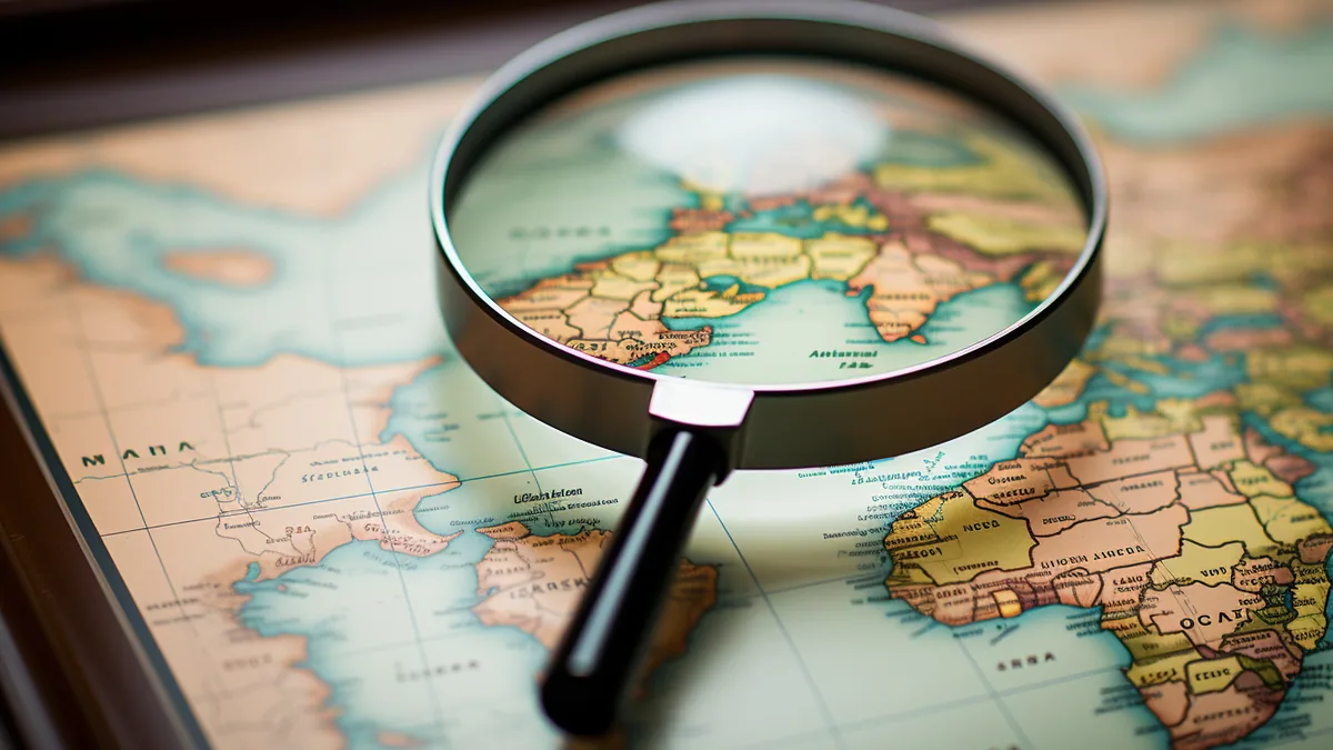 Loupe sur un écran affichant des résultats de recherche et des connexions entre pages web