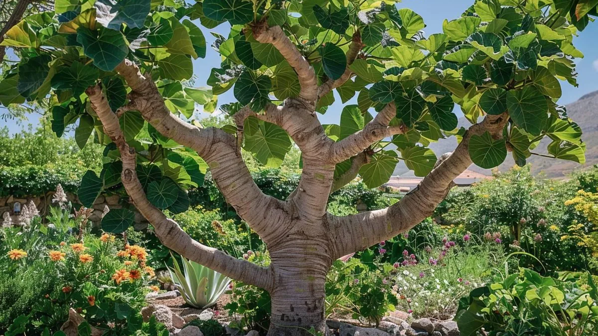 Figuier adulte couvert de figues mûres dans un jardin ensoleillé