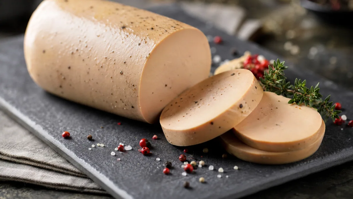 Terrine de foie gras cru déveiné assaisonné, prête à être cuite au bain-marie