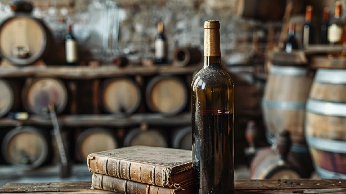 Caisse en bois et bouteilles de grands crus rangées dans une cave à vin climatisée