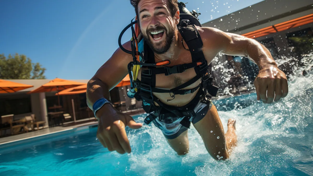 Apnéiste équipé de palmes glissant sous l’eau dans une ligne de piscine