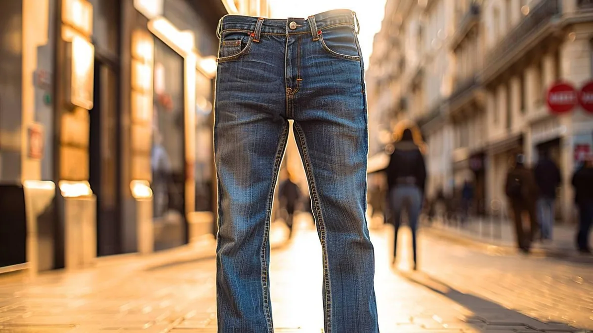 Jeans en denim brut et délavé suspendus dans un atelier français de confection
