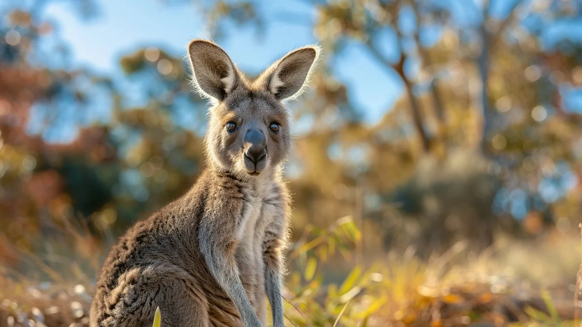 Kangourou roux et son petit dans une plaine aride australienne