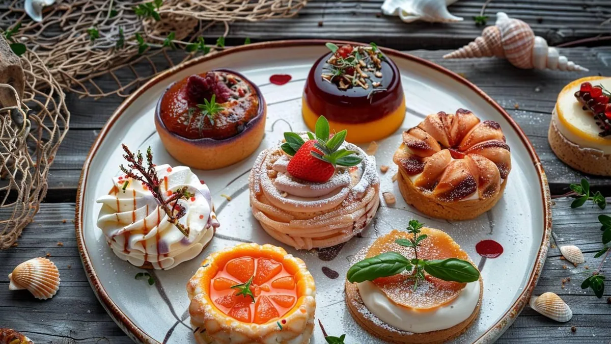 Kouign-amann caramélisé, crêpes au sarrasin et desserts bretons aux pommes sur une table