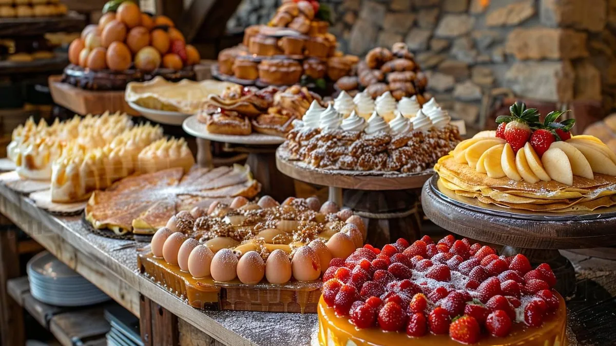 Far aux pruneaux, gâteau breton doré et palets bretons disposés sur une table en bois