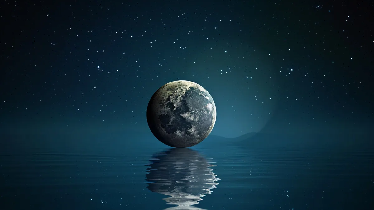 La Lune en phase gibbeuse au-dessus de la Terre dans un ciel étoilé