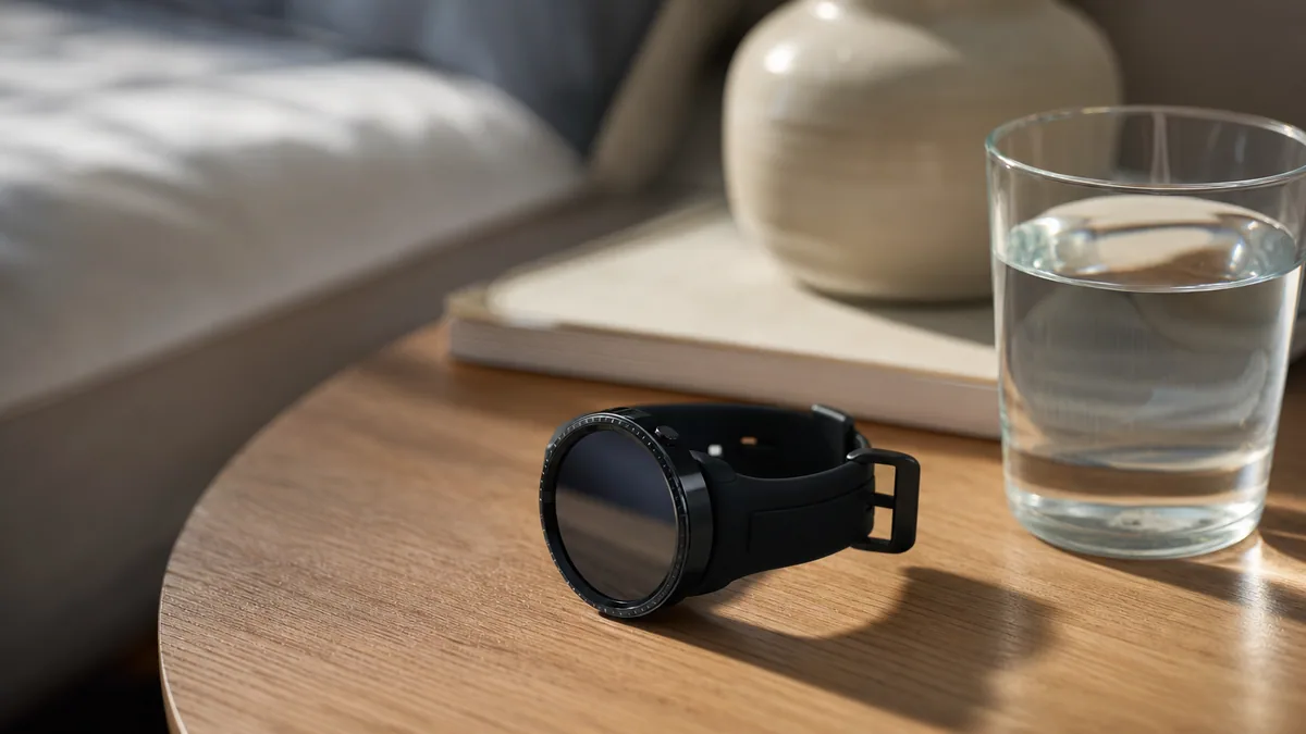 Montre connectée affichant l’autonomie de batterie sur un poignet lors d’une randonnée en extérieur