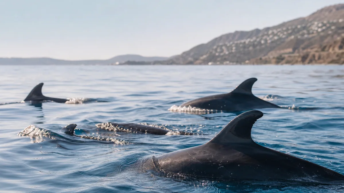 Palmeur observant un groupe de dauphins en mer, à distance respectueuse