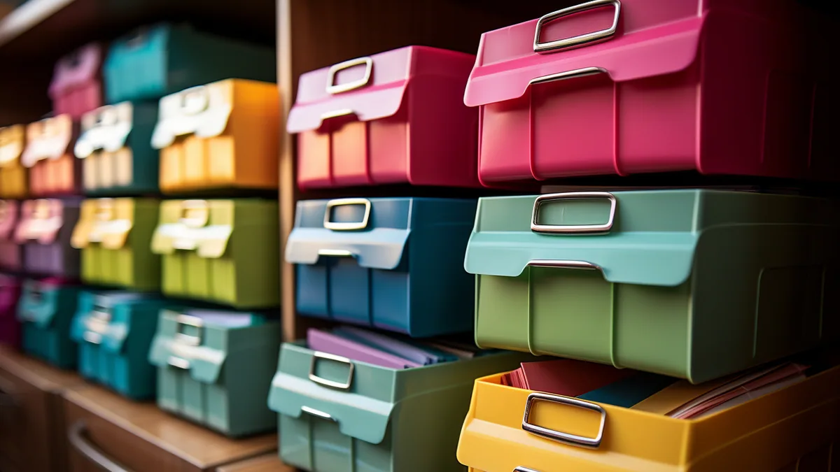 Dossiers étiquetés, trieur vertical et documents numérisés sur un bureau organisé