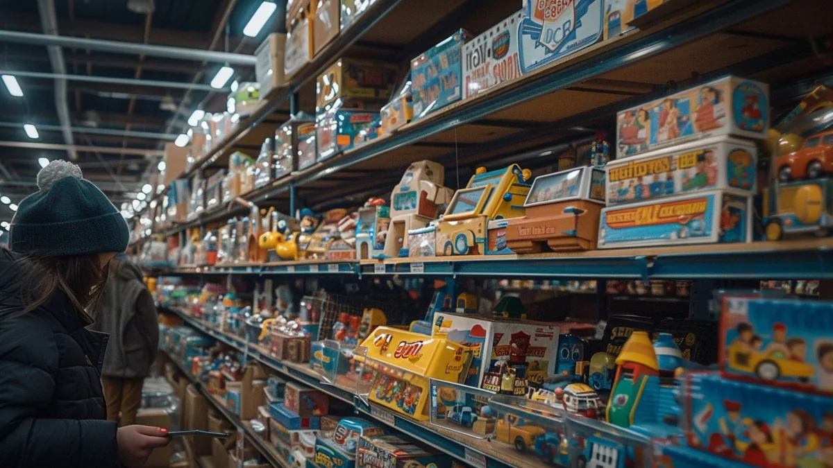 Cartons de figurines, petites voitures et jeux anciens à fouiller lors d’un déstockage