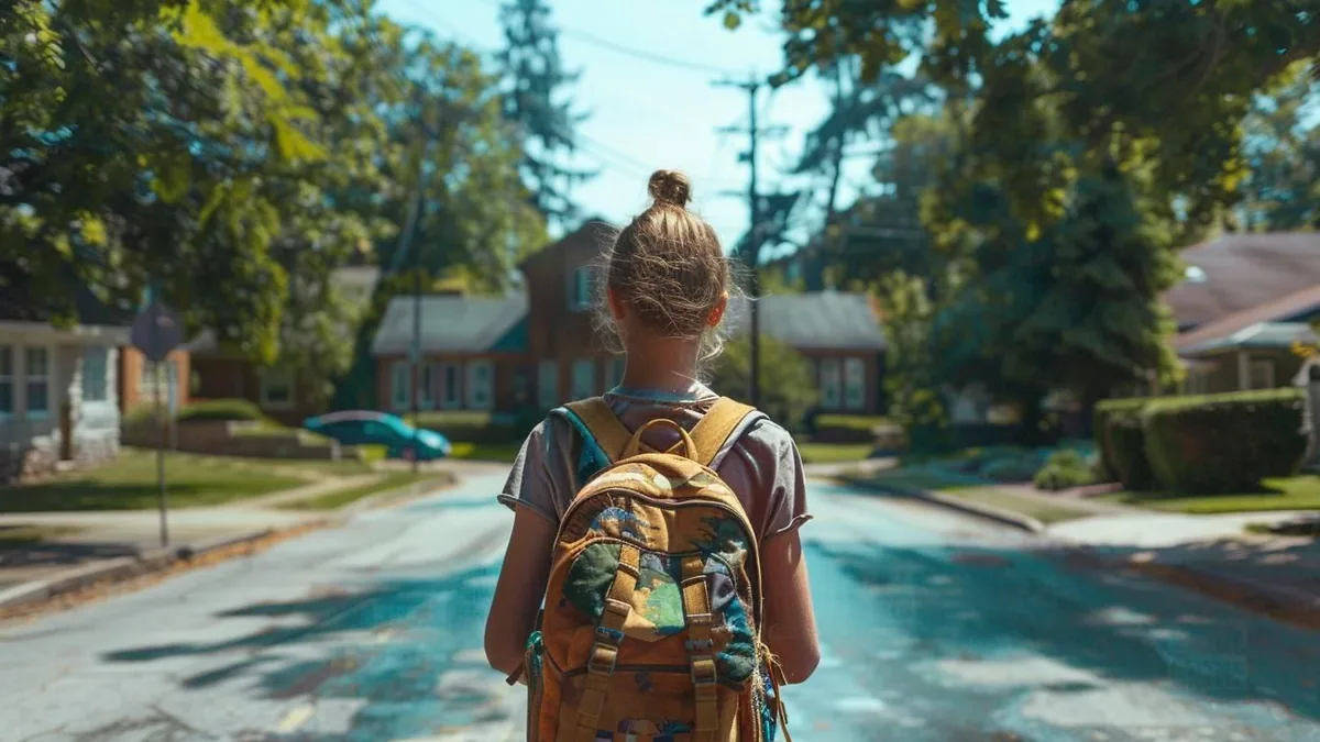 Adolescent échangeant avec une conseillère d’orientation devant un établissement scolaire