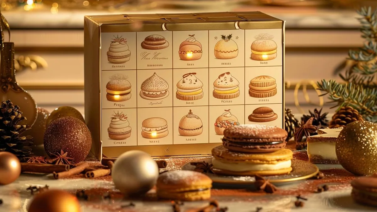 Calendrier de l’Avent gourmand Pierre Hermé avec cases numérotées et douceurs chocolatées