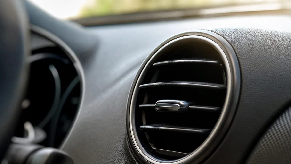 Grille d'aération de climatisation dans l'habitacle d'une voiture, vue rapprochée