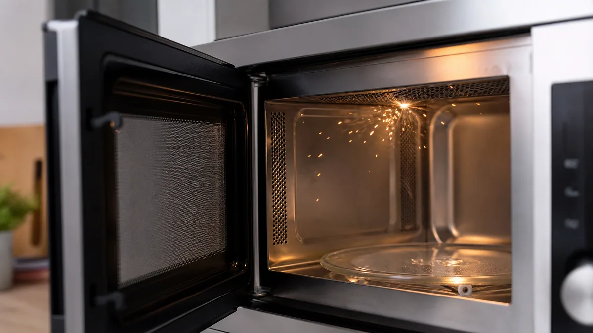 Intérieur d'un four à micro-ondes ouvert dans une cuisine moderne