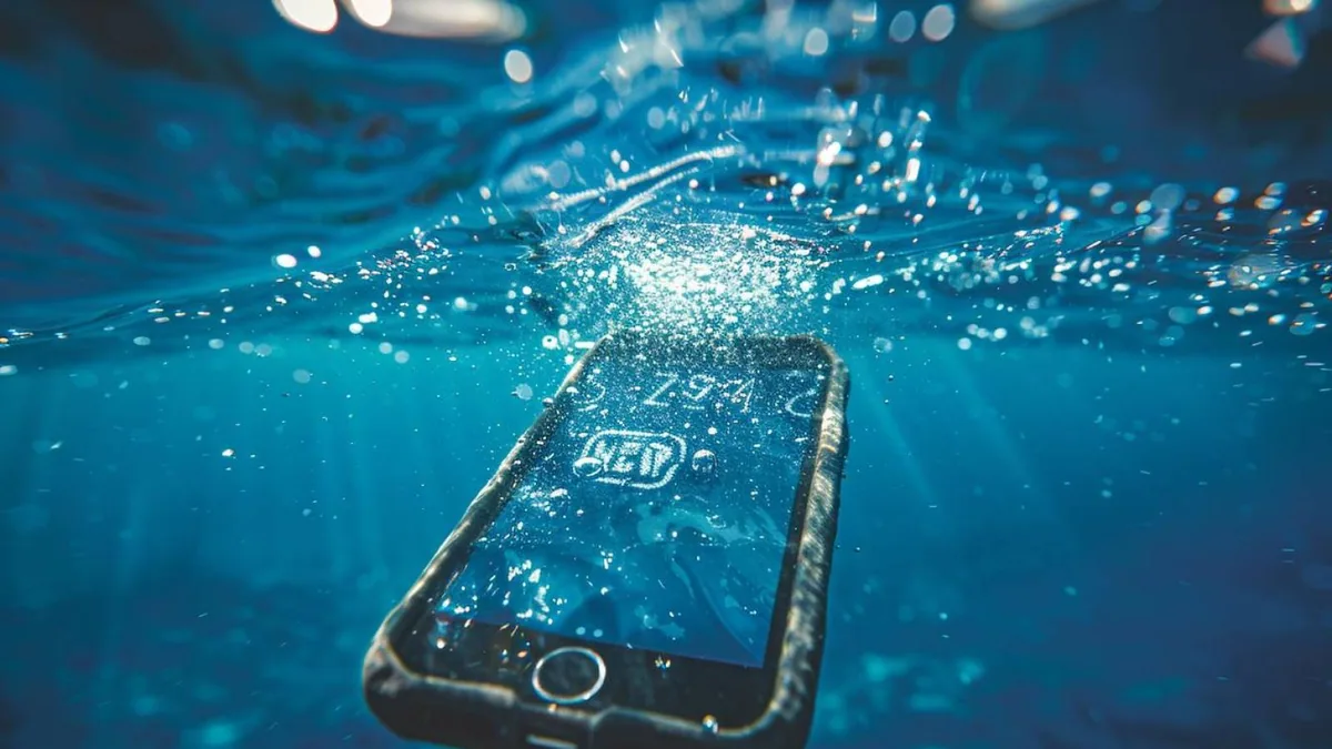 iPhone posé connecteur vers le bas sur une serviette sèche après un contact avec l’eau