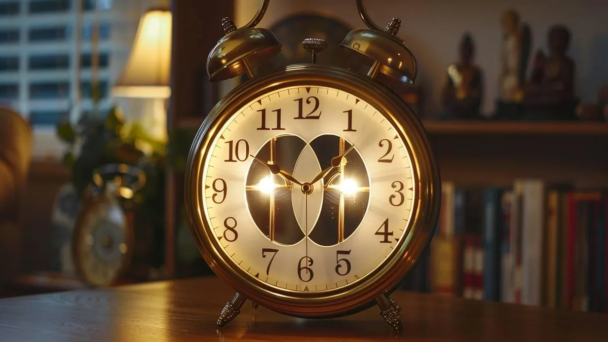 Écran de smartphone affichant 11:11 sur fond sombre, symbole des heures miroirs