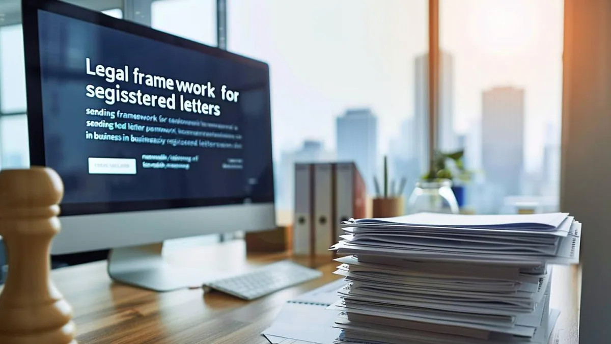Lettre recommandée électronique affichée sur ordinateur avec documents contractuels et preuve de réception