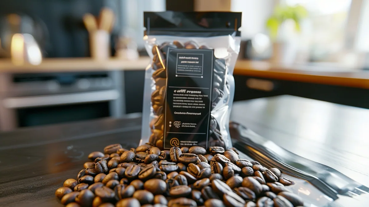 Machine automatique avec bac à grains, tasse d’espresso et grains de café torréfiés