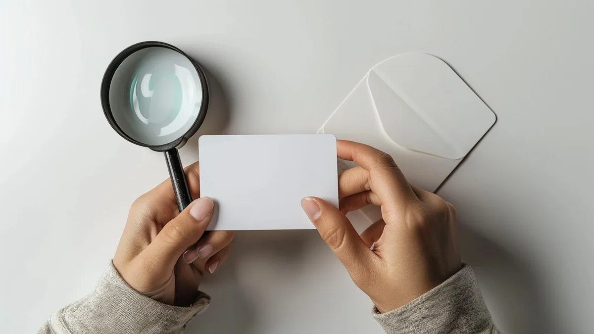 Deux mains tenant une carte d’identité symbolique avec un prénom et un nom visibles