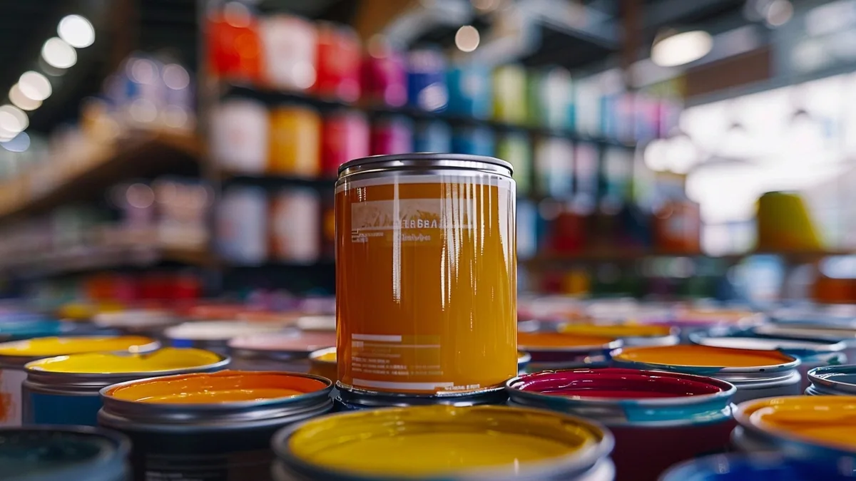 Nuancier de peintures murales, rouleau et pots ouverts dans un intérieur lumineux