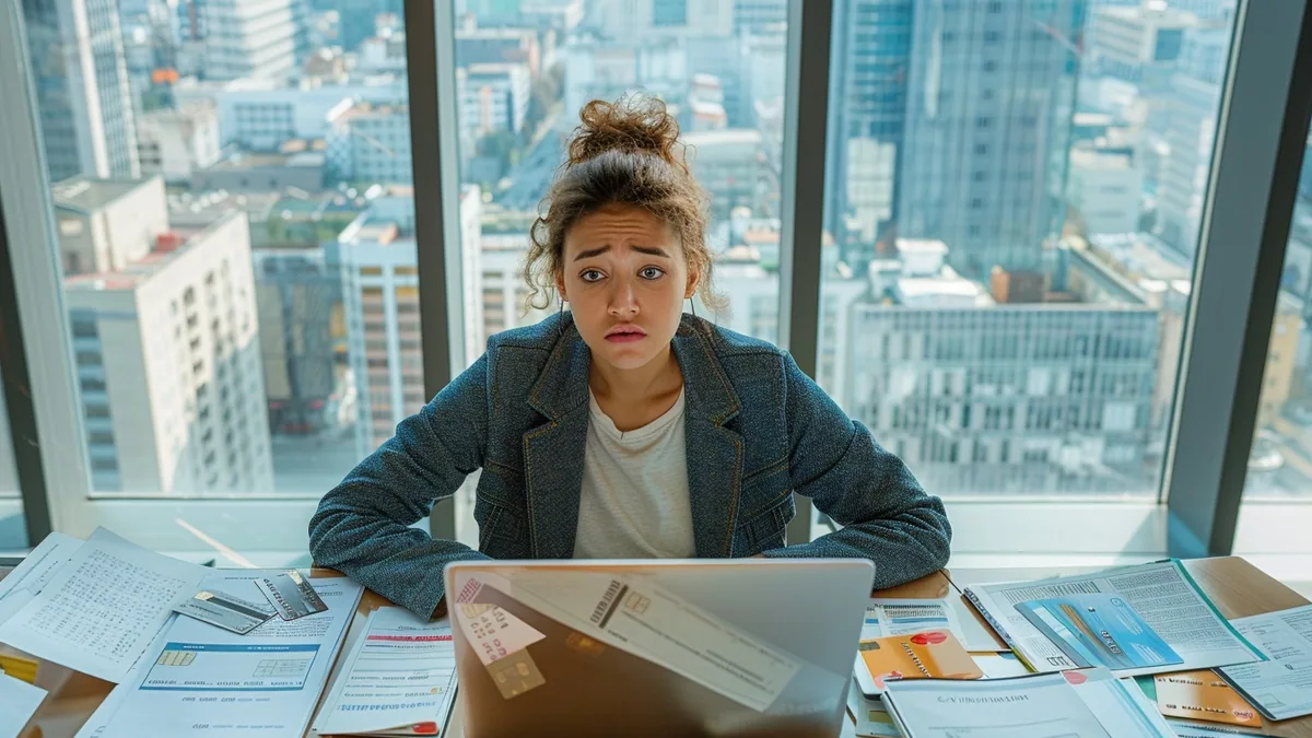 Personne comparant des offres de crédit sur ordinateur avec calculatrice et documents financiers