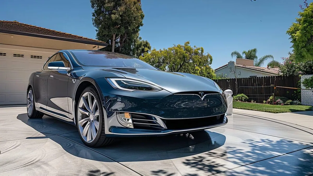 Kit de lavage avec microfibres, gant doux et brosses près d’une Tesla stationnée