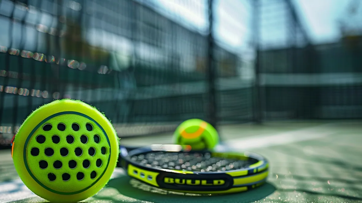 Joueur de padel préparant une raquette Bullpadel sur un court bleu
